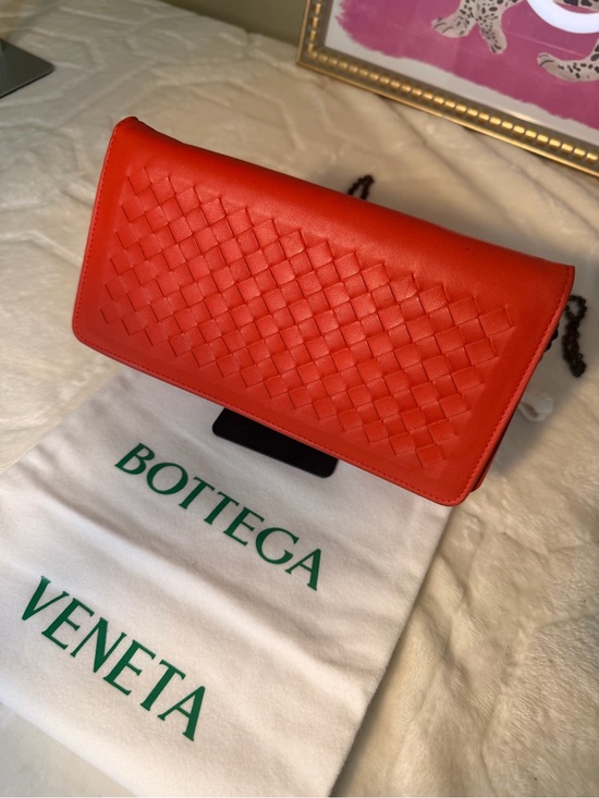 Bottega Veneta Handbags - Bottega Veneta Orange Intrecciato wallet on chain